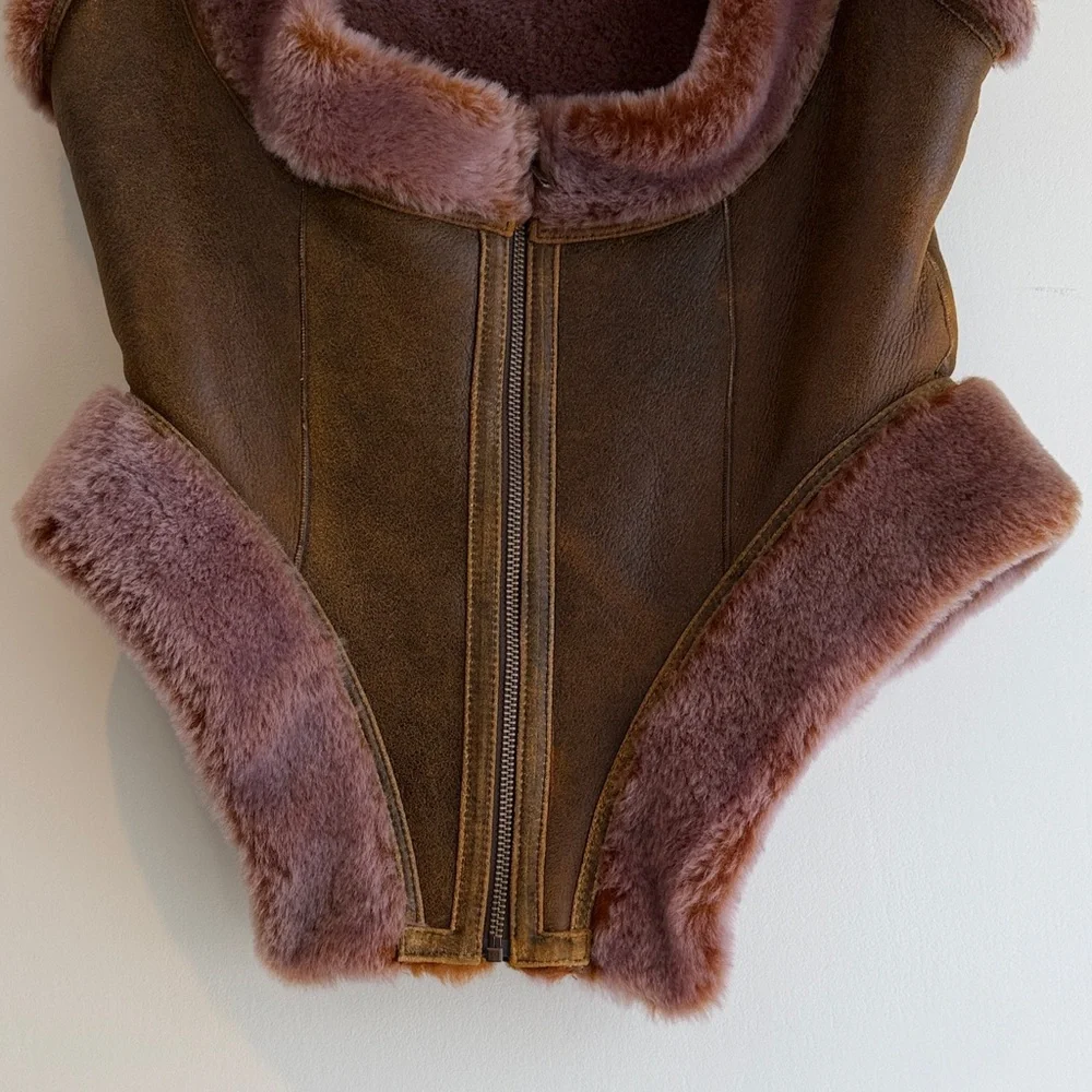 Jean Paul Gaultier Brown Suede Vest with Mauve Trim - Picture 4 of 8